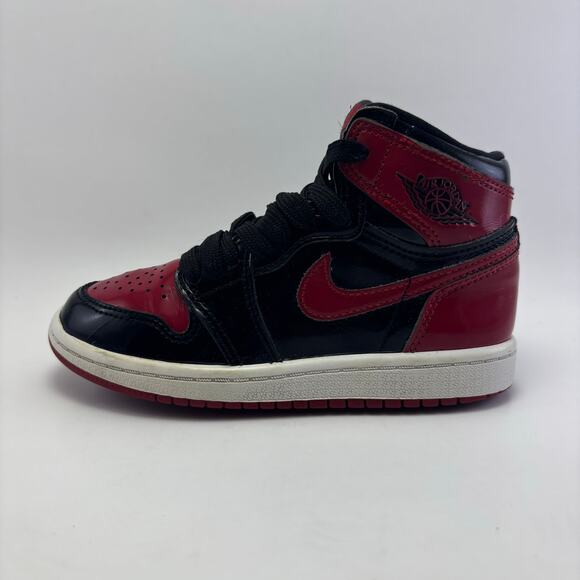 NIKE AIR JORDAN 1 Retro High OG Patent Bred (PS) Shoes Kids Size 11C - Picture 1 of 12